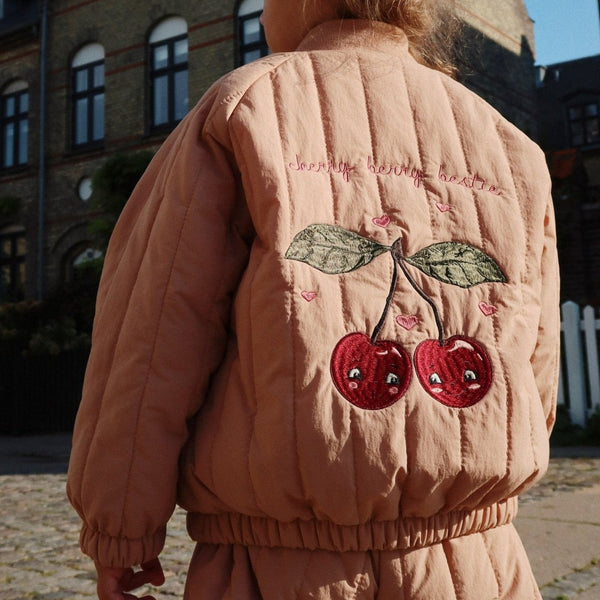 Juno Cherry Embroidered Quilted Bomber Jacket (Tuscany)