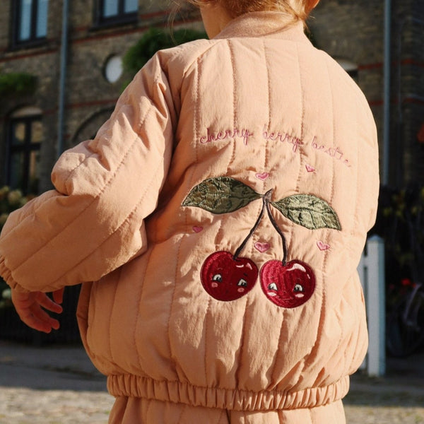 Juno Cherry Embroidered Quilted Bomber Jacket (Tuscany)