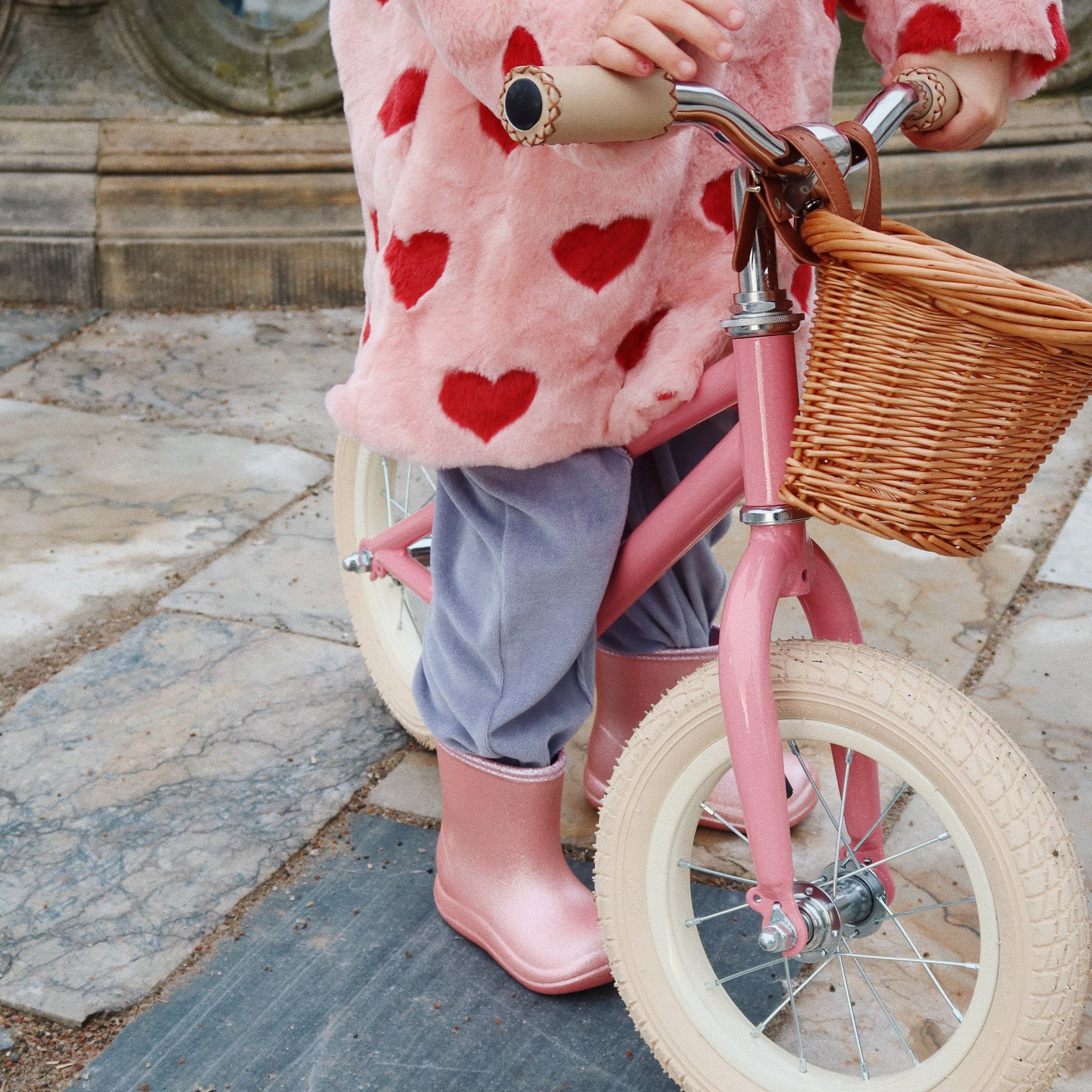 Pink Glitter Balance Bike with Bell and Basket Konges Slojd