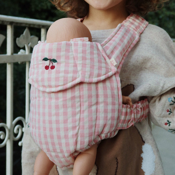 Gingham Quilted Dolls Sling Carrier (Powder Rose)