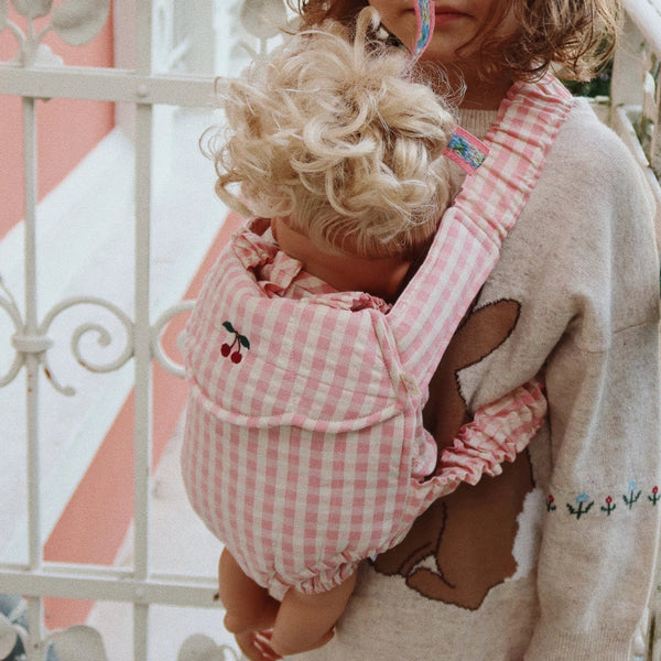 Gingham Quilted Dolls Sling Carrier (Powder Rose)