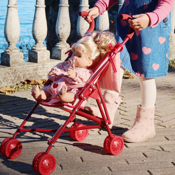 Heart Embroidered Cotton Quilted Dolls Stroller (Mellow Rose)