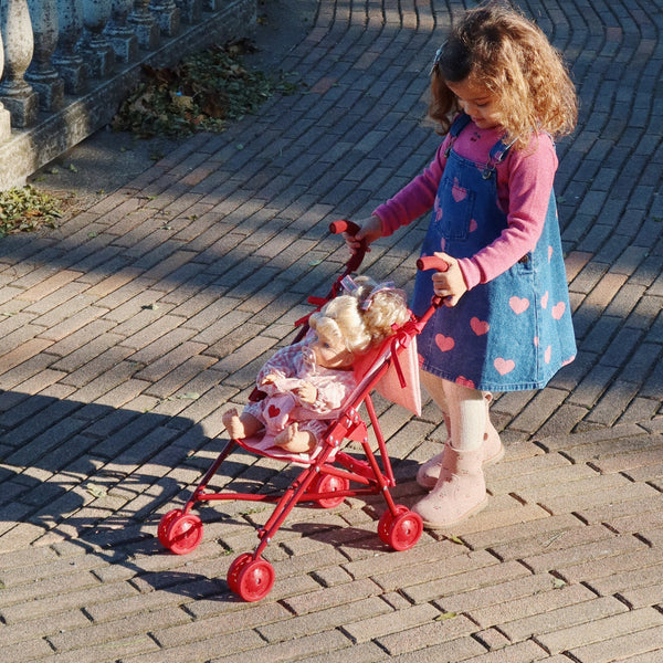 Heart Embroidered Cotton Quilted Dolls Stroller (Mellow Rose)