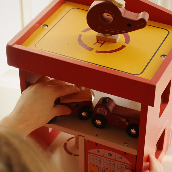 Multi-Tiered Wooden Toy Fire Station