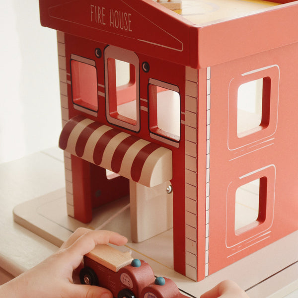Multi-Tiered Wooden Toy Fire Station