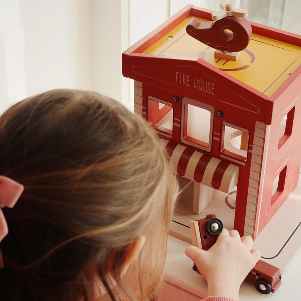 Multi-Tiered Wooden Toy Fire Station