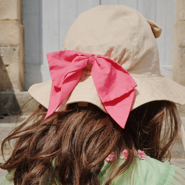 Verbena Bow Kitty Cotton Sunhat with Ties (Creme Brulee)