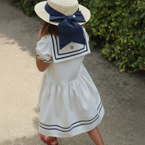 Allie Sailor Cotton Dress (Blue Stripe)