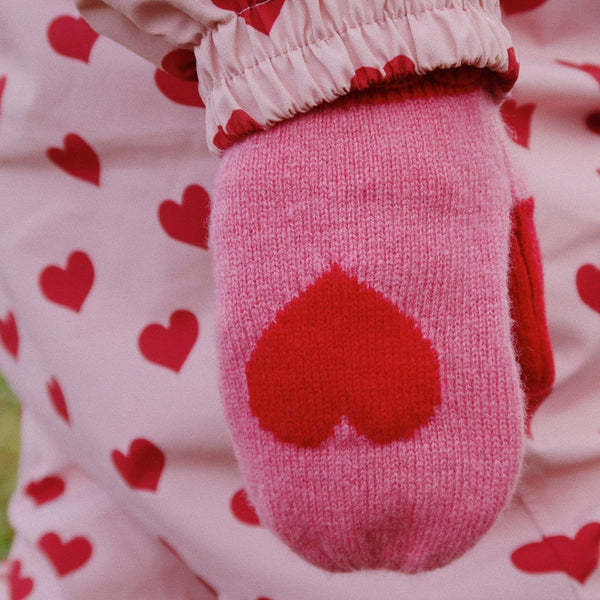 Collette Wool Heart Print Mittens (Pink)