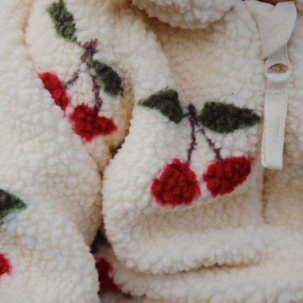 Jody Cherry Print Borg Zip Up Pramsuit Onesie (Ma Grande Cerise)