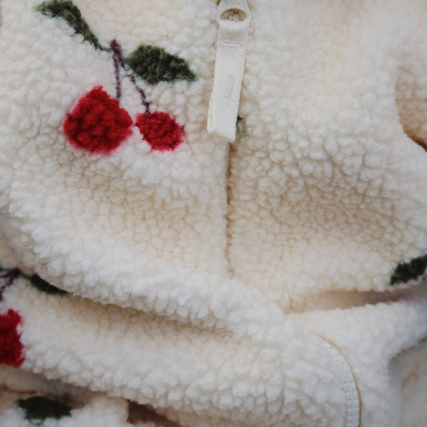 Jody Cherry Print Borg Zip Up Pramsuit Onesie (Ma Grande Cerise)