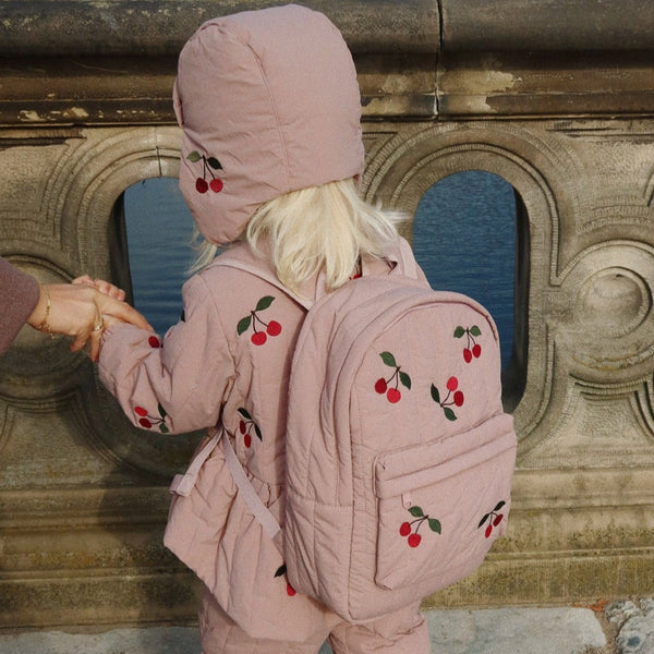 Juno Embroidered Cherry Quilted Midi Backpack (Twilight Mauve)