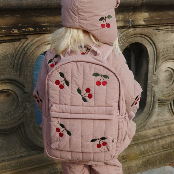 Juno Embroidered Cherry Quilted Midi Backpack (Twilight Mauve)