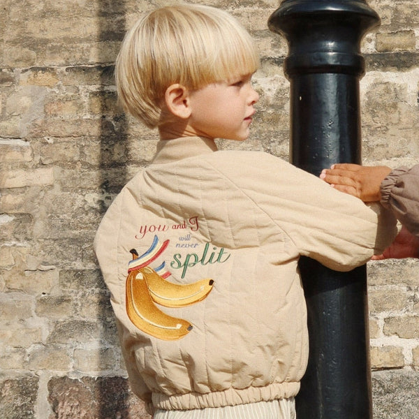 Juno Banana Print Quilted Bomber Jacket (Travertine)