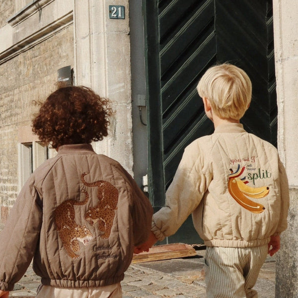 Juno Banana Print Quilted Bomber Jacket (Travertine)