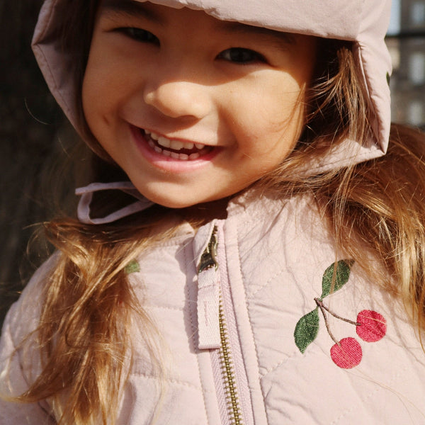 Juna Cherry Embroidered Quilted Peplum Bomber Jacket (Twilight Mauve)