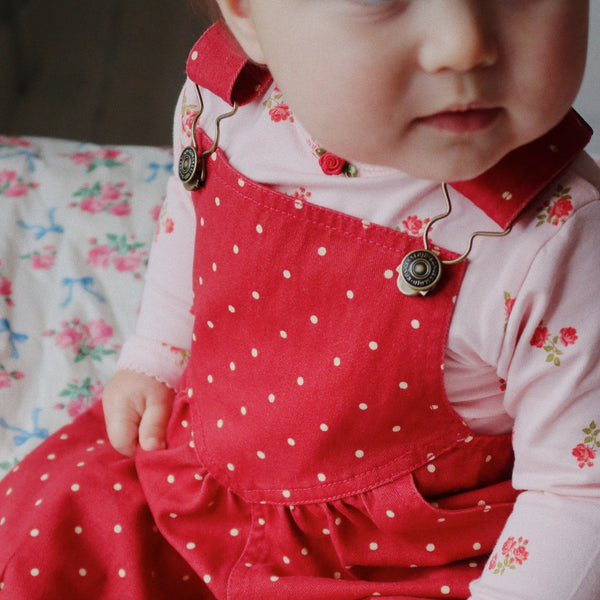 Nola Polkadot Classic Denim Dungarees (Strawberry Dot)