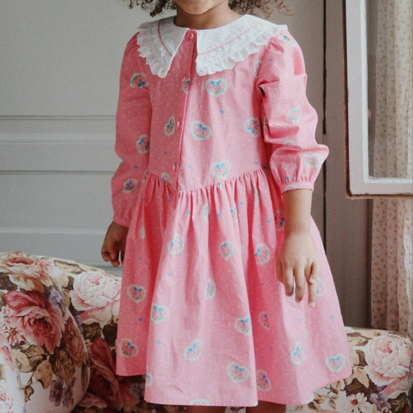 Coeur Collar Floral Cotton Long Sleeve Dress (Cher Coeur Rose)