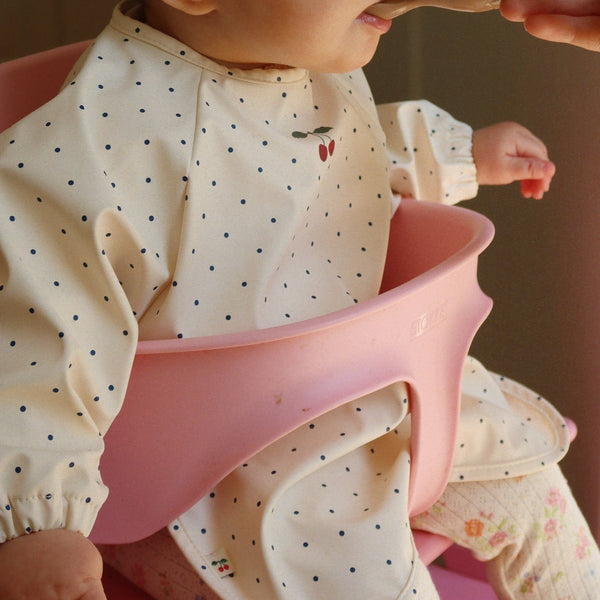 Polka Dot Wipe Clean Long Sleeve Baby Bibs Pack of 2 (Navy Dot/Rain Washed)
