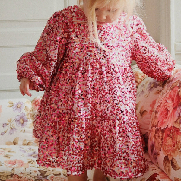 Lila Long Sleeved Sequinned Bow Party Dress (Sangria)