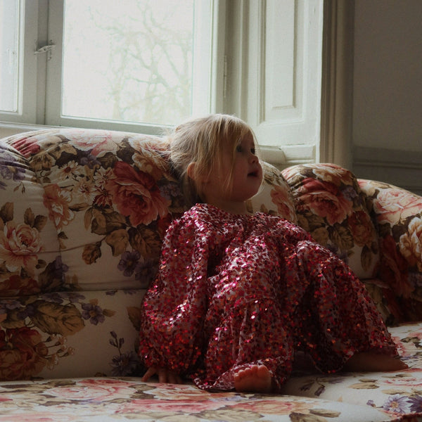 Lila Long Sleeved Sequinned Bow Party Dress (Sangria)