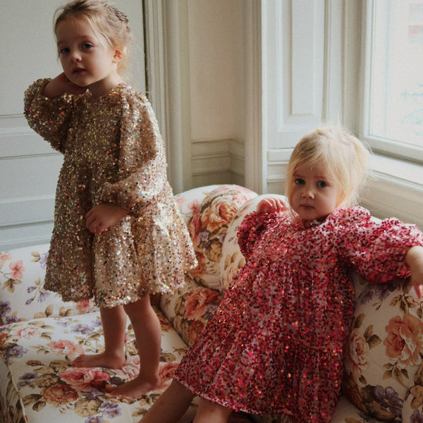 Lila Long Sleeved Sequinned Bow Party Dress (Sangria)