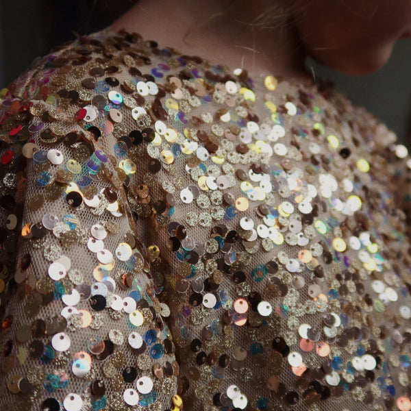 Lila Long Sleeved Sequinned Party Dress (Gold Glitter)