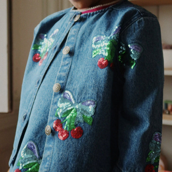 Magot Sequin Cherries Cotton Denim Jacket