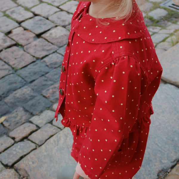 Nola Polkadot Jacket with Frilled Hems (Strawberry Dot)