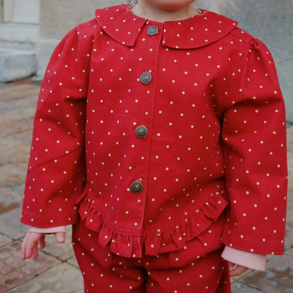 Nola Polkadot Jacket with Frilled Hems (Strawberry Dot)