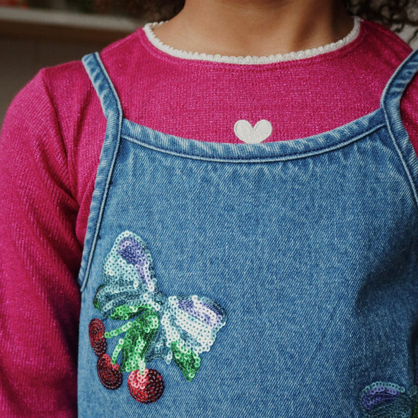 Magot Sequin Cherry Strappy Denim Dress