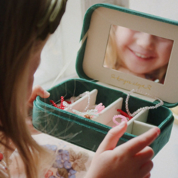 All I Wish For Velvet Cherry Jewellery Box + Beaded Set (Bottle Green)