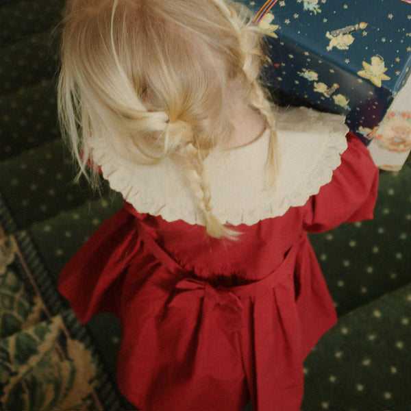 Coeur Collar Cotton Long Sleeve Dress (Red Dahlia)