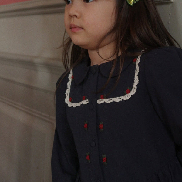 Emmy Peplum Cotton Embroidered Shirt (Dark Navy)