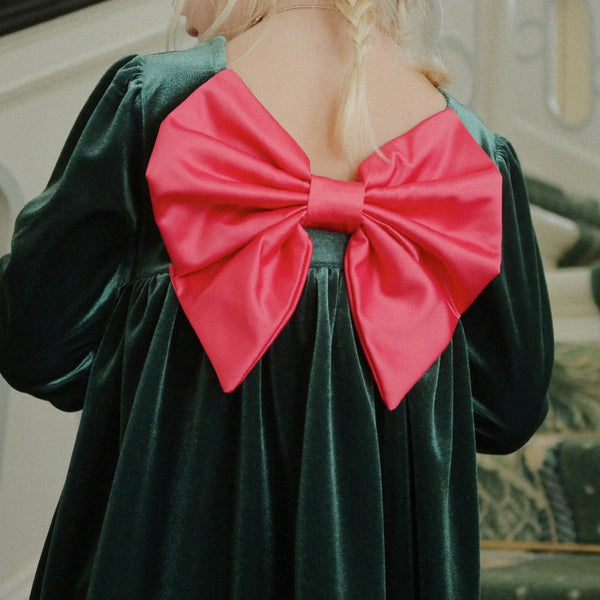 Gia Velvet Bow Dress (Pine Grove)