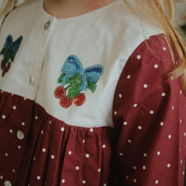 Muna Cotton Smock Polkadot Dress (Cabernet Dot)
