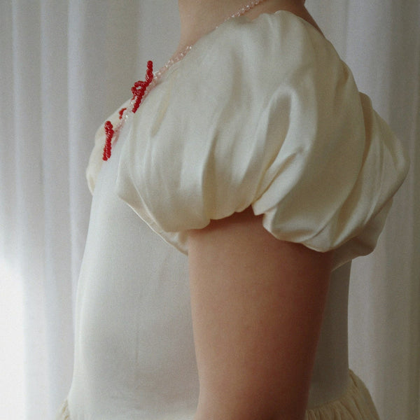 Celeste Puff Sleeve Longline Occasion Dress (Shortbread)