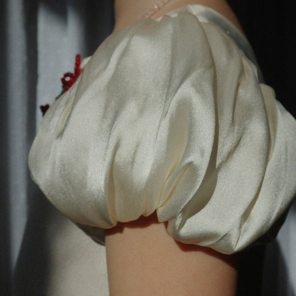 Celeste Puff Sleeve Longline Occasion Dress (Shortbread)