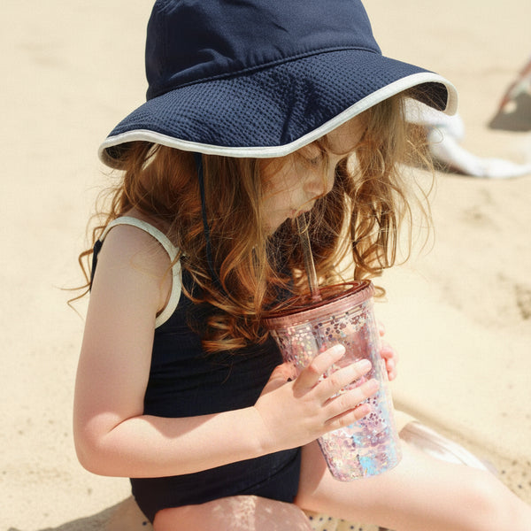 Bowie Seersucker Swim Hat with Bow (Navy Blazer)