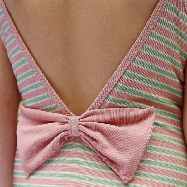 Bowwow Striped V-Shaped Bow Back Swimsuit (Blush Stripe)