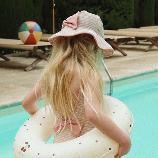 Bowwow Striped Swim Hat with Bow (Blush Stripe)