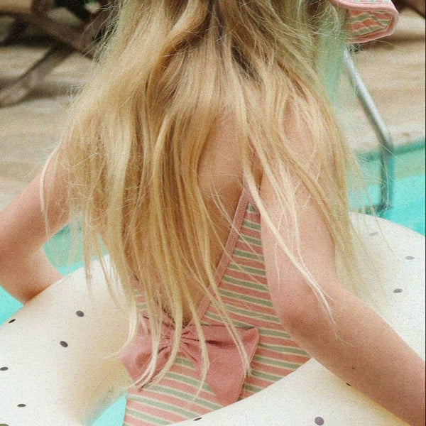 Bowwow Striped V-Shaped Bow Back Swimsuit (Blush Stripe)