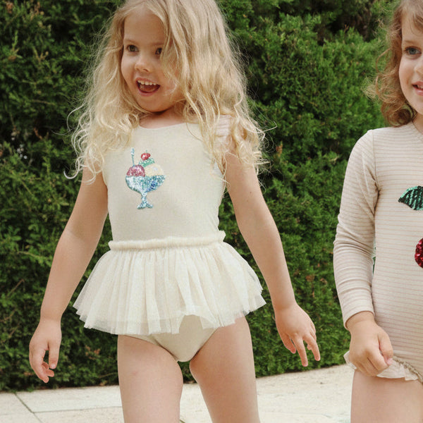 Amandine Gelato Print Glittery Tutu Swimsuit (Rosewater)