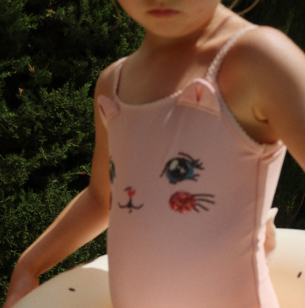 Kitty Face Bow Back Swimsuit (Powder Pink)