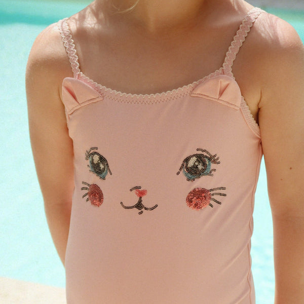 Kitty Face Bow Back Swimsuit (Powder Pink)