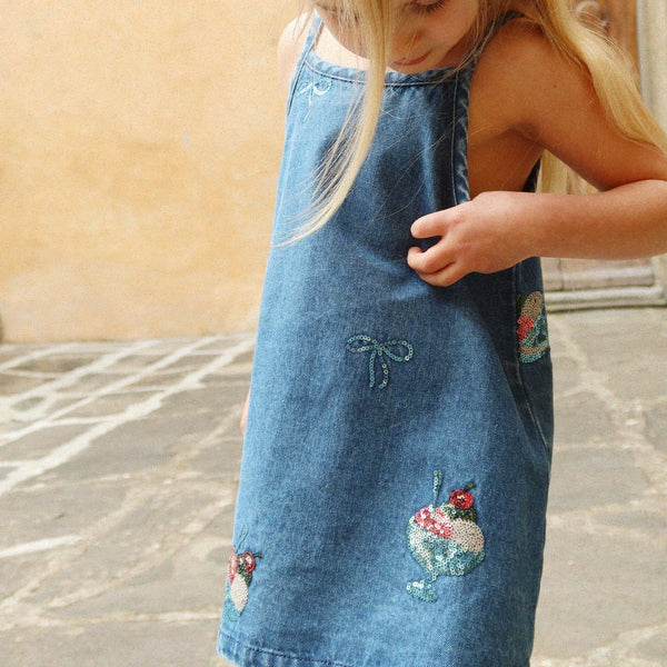 Magot Sequin Gelato Strappy Denim Dress