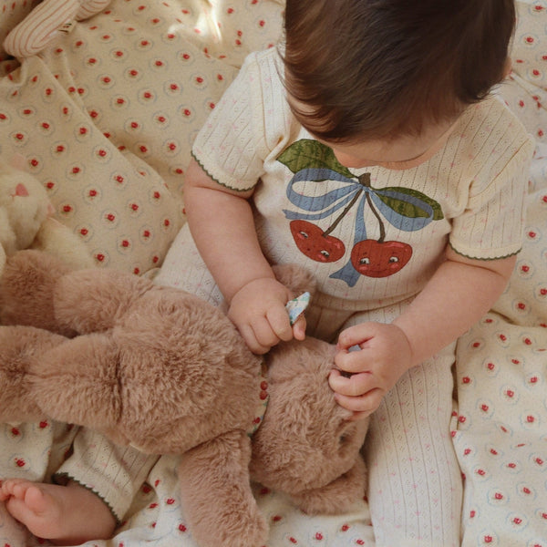 Minnie Cherry Print Cotton Pointelle Baby Short Sleeve Bodysuit (Minnie Coeur)
