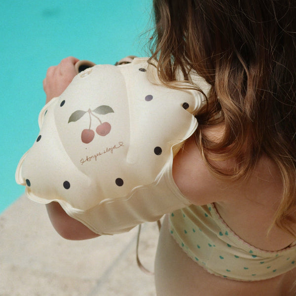 Shell Shaped Cherry Motif Inflatable Water Wings (Navy Dot)