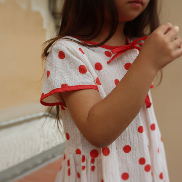 Vivo Polkadot A-Line Cotton Summer Dress (Red Dot)
