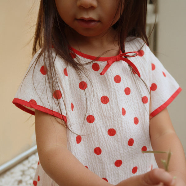 Vivo Polkadot A-Line Cotton Summer Dress (Red Dot)
